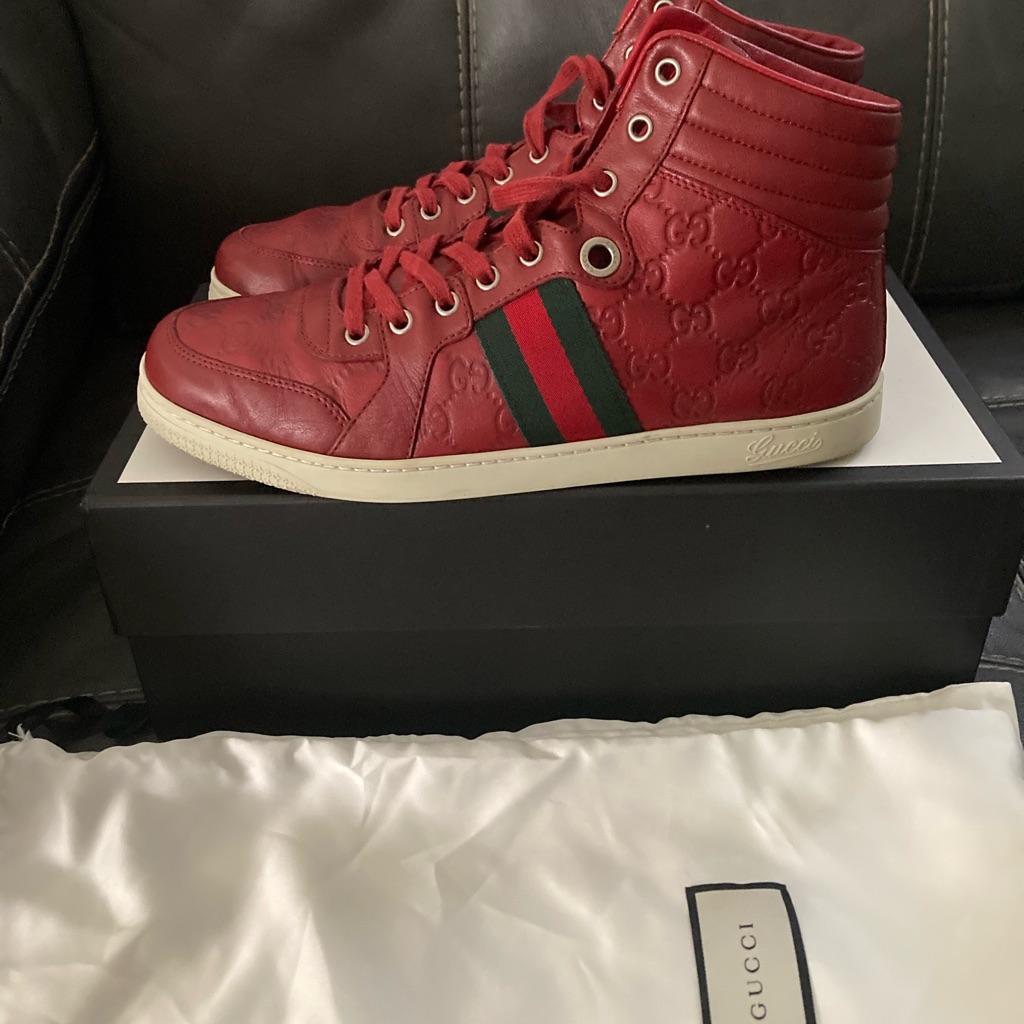 Gucci Red Embossed Leather Sneakers